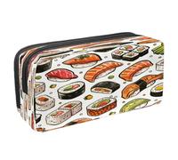 VAPOKF Estuche para lápices, bolsa de papelería para estudiantes con cremallera para niños y niñas, suministros escolares y de oficina, rollos de sushi de salmón y huevas de pescado, multicolor