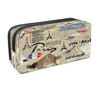 VAPOKF Estuche para lápices con cremallera para niños y niñas, suministros escolares y de oficina, álbum de recortes vintage con corazón de besos, Letras vintage de París, 2.3x8.2x3.9in/6x21x10cm,