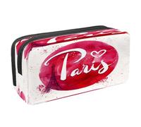 VAPOKF Estuche para lápices con cremallera para niños y niñas, suministros escolares y de oficina, álbum de recortes vintage con corazón de besos, Acuarela París con Torre Eiffel,