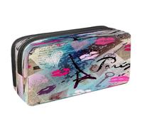 VAPOKF Estuche para lápices con cremallera para niños y niñas, suministros escolares y de oficina, álbum de recortes vintage con corazón de besos, Álbum de recortes vintage con corazones de besos,