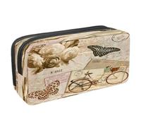 VAPOKF Estuche para lápices con cremallera para niños y niñas, suministros escolares y de oficina, álbum de recortes vintage con corazón de besos, Tarjeta vintage con diseño de mariposa rosa,