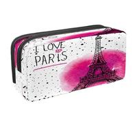 VAPOKF Estuche para lápices con cremallera para niños y niñas, suministros escolares y de oficina, álbum de recortes vintage con corazón de besos, Torre Eiffel de acuarela con manchas negras,