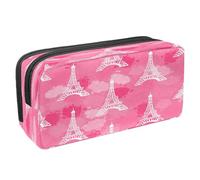 VAPOKF Estuche para lápices con cremallera para niños y niñas, suministros escolares y de oficina, álbum de recortes vintage con corazón de besos, Patrón de torre Eiffel rosa acuarela,