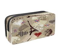 VAPOKF Estuche para lápices con cremallera para niños y niñas, suministros escolares y de oficina, álbum de recortes vintage con corazón de besos, Tarjeta vintage con corazón de la Torre País,