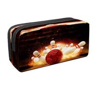 VAPOKF Estuche para lápices con cremallera para niños y niñas, suministros escolares y de oficina, ancla con siluetas de ballenas, Golpe de bola de boliche golpea con fuego, 2.3x8.2x3.9in/6x21x10cm,