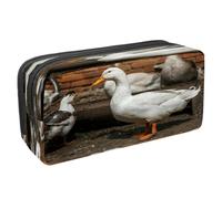 VAPOKF Estuche para lápices con cremallera para niños y niñas, suministros escolares y de oficina, ancla con siluetas de ballenas, Patos blancos de granja en patio rural, 2.3x8.2x3.9in/6x21x10cm,