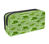 VAPOKF Estuche para lápices con cremallera para niños y niñas, suministros escolares y de oficina, ancla con siluetas de ballenas, Lindas ranas de dibujos animados en nenúfares,