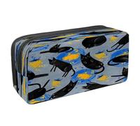 VAPOKF Estuche para lápices con cremallera para niños y niñas, suministros escolares y de oficina, animales de zoológico con forma de línea, Doodle Black Cats Yellow Strawberry, 2.3x8.2x3.9in