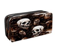 VAPOKF Estuche para lápices con cremallera para niños y niñas, suministros escolares y de oficina, calavera y cabeza de cabra, Grunge Dead Human Skull, 2.3x8.2x3.9in/6x21x10cm, Estuche para lápices