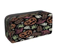 VAPOKF Estuche para lápices con cremallera para niños y niñas, suministros escolares y de oficina, calavera con globo ocular de hongo arcoíris, Vela de calabaza fantasma de mano zombi de Halloween,