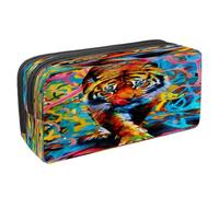 VAPOKF Estuche para lápices con cremallera, para niños y niñas, suministros escolares y de oficina, canguro australiano y sombra, Pintura al óleo del artista tigre, 2.3x8.2x3.9in/6x21x10cm, Estuche