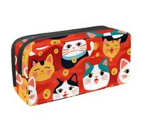 VAPOKF Estuche para lápices con cremallera para niños y niñas, suministros escolares y de oficina, dibujos animados Maneki Neko Cats