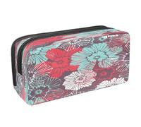 VAPOKF Estuche para lápices con cremallera para niños y niñas, suministros escolares y de oficina, diseño de pájaros rojos en acuarela, Fondo con patrón de pétalos de flores, 2.3x8.2x3.9in/6x21x10cm,