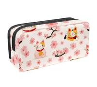 VAPOKF Estuche para lápices con cremallera para niños y niñas, suministros escolares y de oficina, diseño de gatos Maneki Neko, cerezas y flores