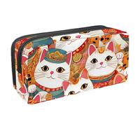 VAPOKF Estuche para lápices con cremallera para niños y niñas, suministros escolares y de oficina, diseño de gatos Maneki Neko