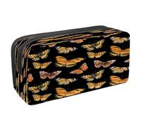 VAPOKF Estuche para lápices con cremallera para niños y niñas, suministros escolares y de oficina, diseño de mariposa en acuarela, Mariposas naranja brillante sobre negro, 2.3x8.2x3.9in/6x21x10cm,