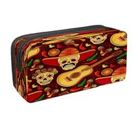 VAPOKF Estuche para lápices con cremallera para niños y niñas, suministros escolares y de oficina, diseño vintage de calaveras de gángster, Day of the Dead Skull - Maracas de guitarra,