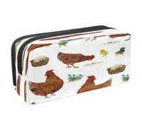 VAPOKF Estuche para lápices con cremallera para niños y niñas, suministros escolares y de oficina, divertidos pollos garabatos, Gallina come gusanos y huevos de pollitos, 2.3x8.2x3.9in/6x21x10cm,