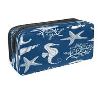 VAPOKF Estuche para lápices con cremallera para niños y niñas, suministros escolares y de oficina, elefante jugando a la pelota, Caballito de mar, estrella de mar, coral sobre azul,