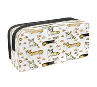 VAPOKF Estuche para lápices con cremallera para niños y niñas, suministros escolares y de oficina, estampado de vaca negra en caja, Corgi Puppy Dog and Paw Prints, 2.3x8.2x3.9in/6x21x10cm, Estuche