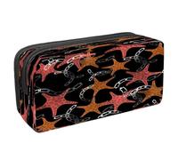 VAPOKF Estuche para lápices con cremallera para niños y niñas, suministros escolares y de oficina, flores y mariposas en color negro, Estrella de mar marina y cadenas, 2.3x8.2x3.9in/6x21x10cm, Estuche