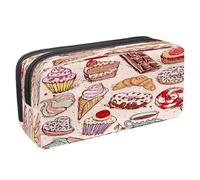 VAPOKF Estuche para lápices con cremallera para niños y niñas, suministros escolares y de oficina, fondo de fresa sin costuras, Cakes Candy Marshmallow and Coffee, 2.3x8.2x3.9in/6x21x10cm, Estuche