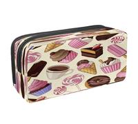 VAPOKF Estuche para lápices con cremallera para niños y niñas, suministros escolares y de oficina, fondo de fresa sin costuras, Cakes Ice Cream Lollopop y café, 2.3x8.2x3.9in/6x21x10cm, Estuche para