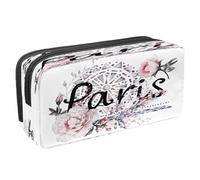 VAPOKF Estuche para lápices con cremallera para niños y niñas, suministros escolares y de oficina, Francia París, café y magdalenas, Rosa acuarela con París, 2.3x8.2x3.9in/6x21x10cm, Estuche para