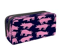 VAPOKF Estuche para lápices con cremallera para niños y niñas, suministros escolares y de oficina, Francia París, café y magdalenas, Silueta con patrón de cerdo rosa, 2.3x8.2x3.9in/6x21x10cm, Estuche