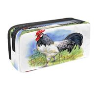 VAPOKF Estuche para lápices con cremallera para niños y niñas, suministros escolares y de oficina, gallinas blancas y negras sobre rayas, Beauty Male Bantum Chicken, 2.3x8.2x3.9in/6x21x10cm, Estuche
