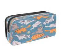 VAPOKF Estuche para lápices con cremallera para niños y niñas, suministros escolares y de oficina, gatos perezosos, Happy Cute Cats, 2.3x8.2x3.9in/6x21x10cm, Estuche para lápices