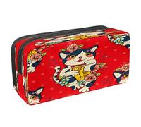 VAPOKF Estuche para lápices con cremallera para niños y niñas, suministros escolares y de oficina, gatos perezosos, Gato japonés Maneki Neko con flor, 2.3x8.2x3.9in/6x21x10cm, Estuche para lápices