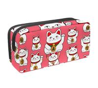VAPOKF Estuche para lápices con cremallera para niños y niñas, suministros escolares y de oficina, gatos japoneses Maneki Neko