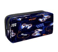 VAPOKF Estuche para lápices con cremallera para niños y niñas, suministros escolares y de oficina, joystick de juego sobre fondo rojo grunge, Joystick Game Over, 2.3x8.2x3.9in/6x21x10cm, Estuche para