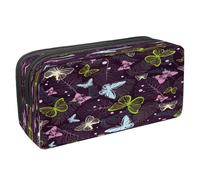 VAPOKF Estuche para lápices con cremallera para niños y niñas, suministros escolares y de oficina, mariposa y libélula en papel viejo, Hermosas manchas de mariposa y licencia tropiacal,