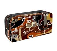 VAPOKF Estuche para lápices con cremallera para niños y niñas, suministros escolares y de oficina, notas musicales coloridas y claves, Collage con instrumentos musicales, 2.3x8.2x3.9in/6x21x10cm