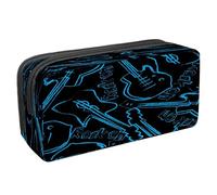 VAPOKF Estuche para lápices con cremallera para niños y niñas, suministros escolares y de oficina, notas musicales, auriculares, disco de audio, CD, Guitarras Rock Azul, 2.3x8.2x3.9in/6x21x10cm