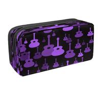 VAPOKF Estuche para lápices con cremallera para niños y niñas, suministros escolares y de oficina, notas musicales coloridas y claves, Guitarra clásica con patrón morado, 2.3x8.2x3.9in/6x21x10cm