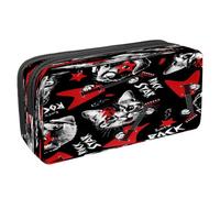 VAPOKF Estuche para lápices con cremallera para niños y niñas, suministros escolares y de oficina, notas musicales, auriculares, disco de audio, CD, Guitarra Rock Cat and Dog Play, 2.3x8.2x3.9in