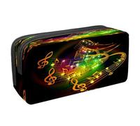 VAPOKF Estuche para lápices con cremallera para niños y niñas, suministros escolares y de oficina, notas musicales coloridas y claves, Notas musicales de colores con ondas, 2.3x8.2x3.9in/6x21x10cm