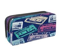 VAPOKF Estuche para lápices con cremallera para niños y niñas, suministros escolares y de oficina, notas musicales, auriculares, disco de audio, CD, Casete de audio antiguo retro, 2.3x8.2x3.9in