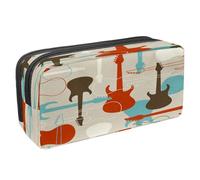 VAPOKF Estuche para lápices con cremallera para niños y niñas, suministros escolares y de oficina, notas musicales coloridas y claves, Guitarras eléctricas coloridas, 2.3x8.2x3.9in/6x21x10cm, Estuche