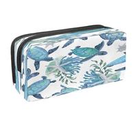VAPOKF Estuche para lápices con cremallera para niños y niñas, suministros escolares y de oficina, palmera, tortuga, cangrejo y piña, Acuarela Ser tortuga y estrella de mar, 2.3x8.2x3.9in/6x21x10cm,