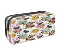 VAPOKF Estuche para lápices con cremallera para niños y niñas, suministros escolares y de oficina, patrón colorido de silueta de perro, Greedy Bulldog Francés Love Donut, 2.3x8.2x3.9in/6x21x10cm,