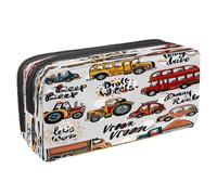 VAPOKF Estuche para lápices con cremallera para niños y niñas, suministros escolares y de oficina, patrón de coches vintage, Tractor, autobús, camión, coche, taxi, 2.3x8.2x3.9in/6x21x10cm, Estuche