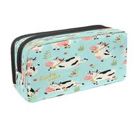 VAPOKF Estuche para lápices con cremallera para niños y niñas, suministros escolares y de oficina, patrón colorido de silueta de perro, Happy Cows, 2.3x8.2x3.9in/6x21x10cm, Estuche para lápices