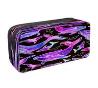 VAPOKF Estuche para lápices con cremallera para niños y niñas, suministros escolares y de oficina, pingüinos de acuarela, Ballenas de púrpura estrellado nebular, 2.3x8.2x3.9in/6x21x10cm, Estuche para