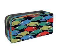 VAPOKF Estuche para lápices con cremallera para niños y niñas, suministros escolares y de oficina, tiburones azules y burbujas, Dibujos animados coloridos peces piraña, 2.3x8.2x3.9in/6x21x10cm,