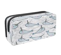 VAPOKF Estuche para lápices con cremallera para niños y niñas, suministros escolares y de oficina, tiburones azules y burbujas, Manatí de dibujos animados y olas del mar, 2.3x8.2x3.9in/6x21x10cm,