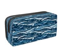 VAPOKF Estuche para lápices con cremallera para niños y niñas, suministros escolares y de oficina, tiburones azules y burbujas, Ballena azul en el océano, 2.3x8.2x3.9in/6x21x10cm, Estuche para lápices